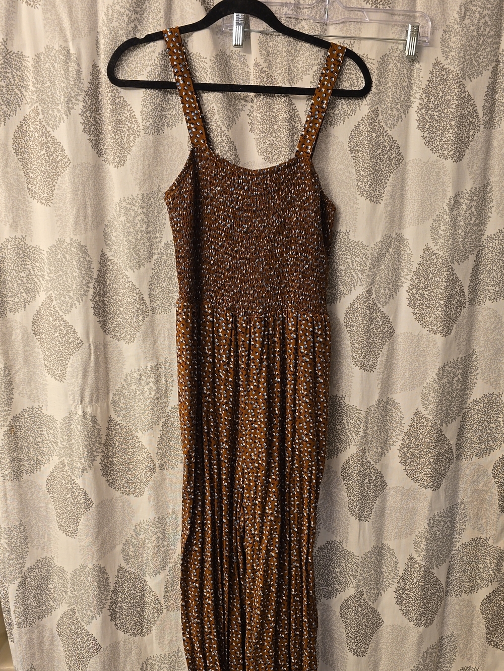 Smocked Strappy Jumpsuit in Brown Floral